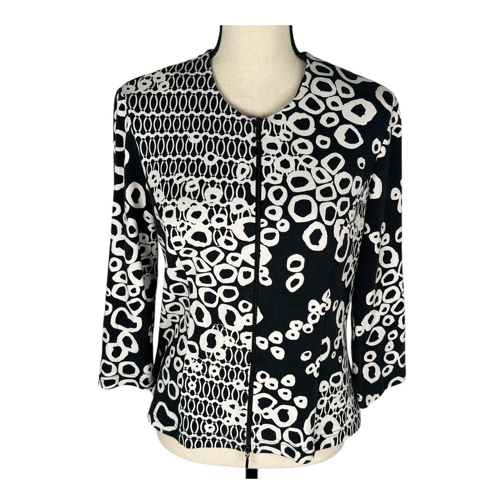 Joseph Ribkoff  Womens Black‎ White Zip Front Jacket Top Sz 12 Made Canada